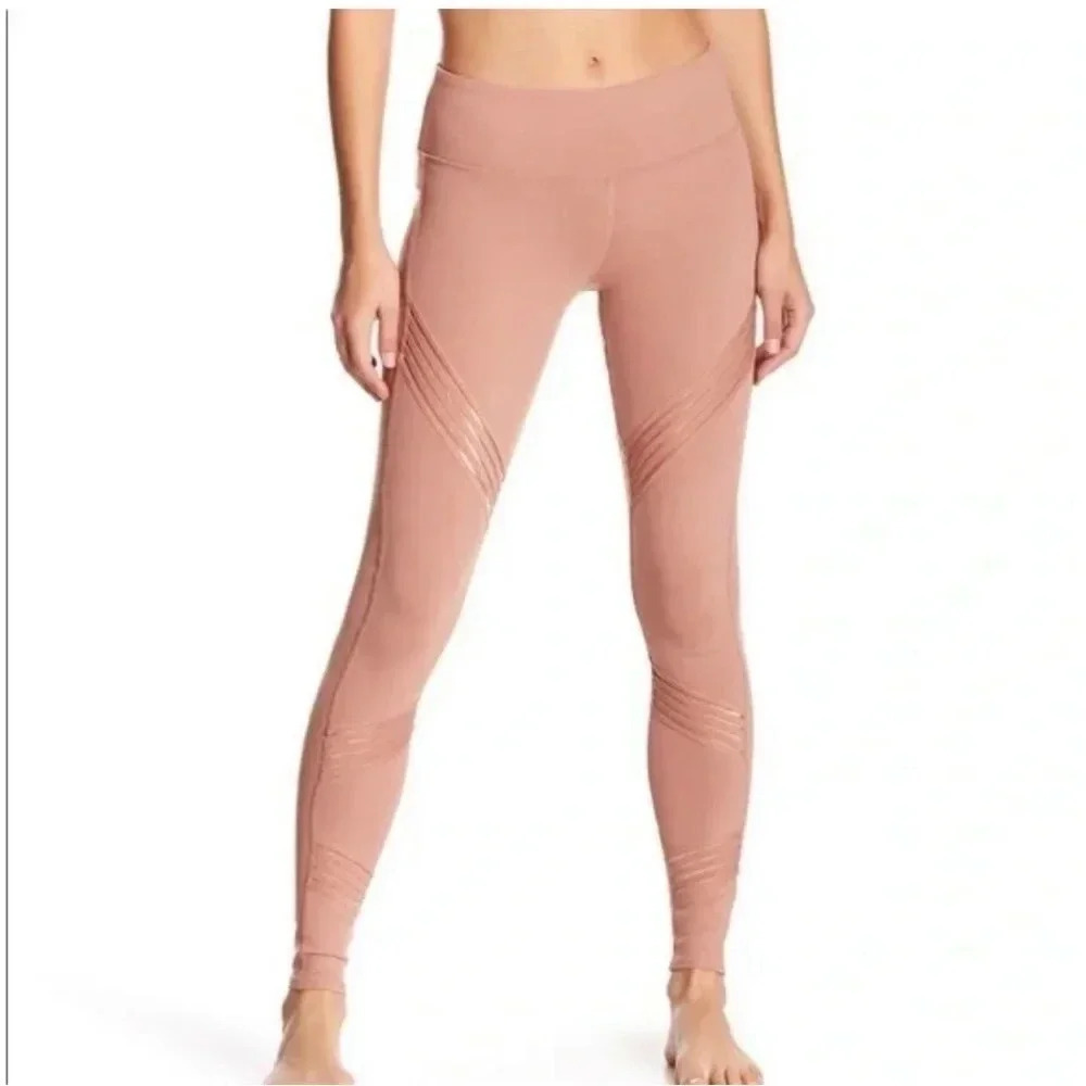 Alo Yoga Ultimate High Waisted Stripe Mesh Leggings Pink Rosewater Athletic S